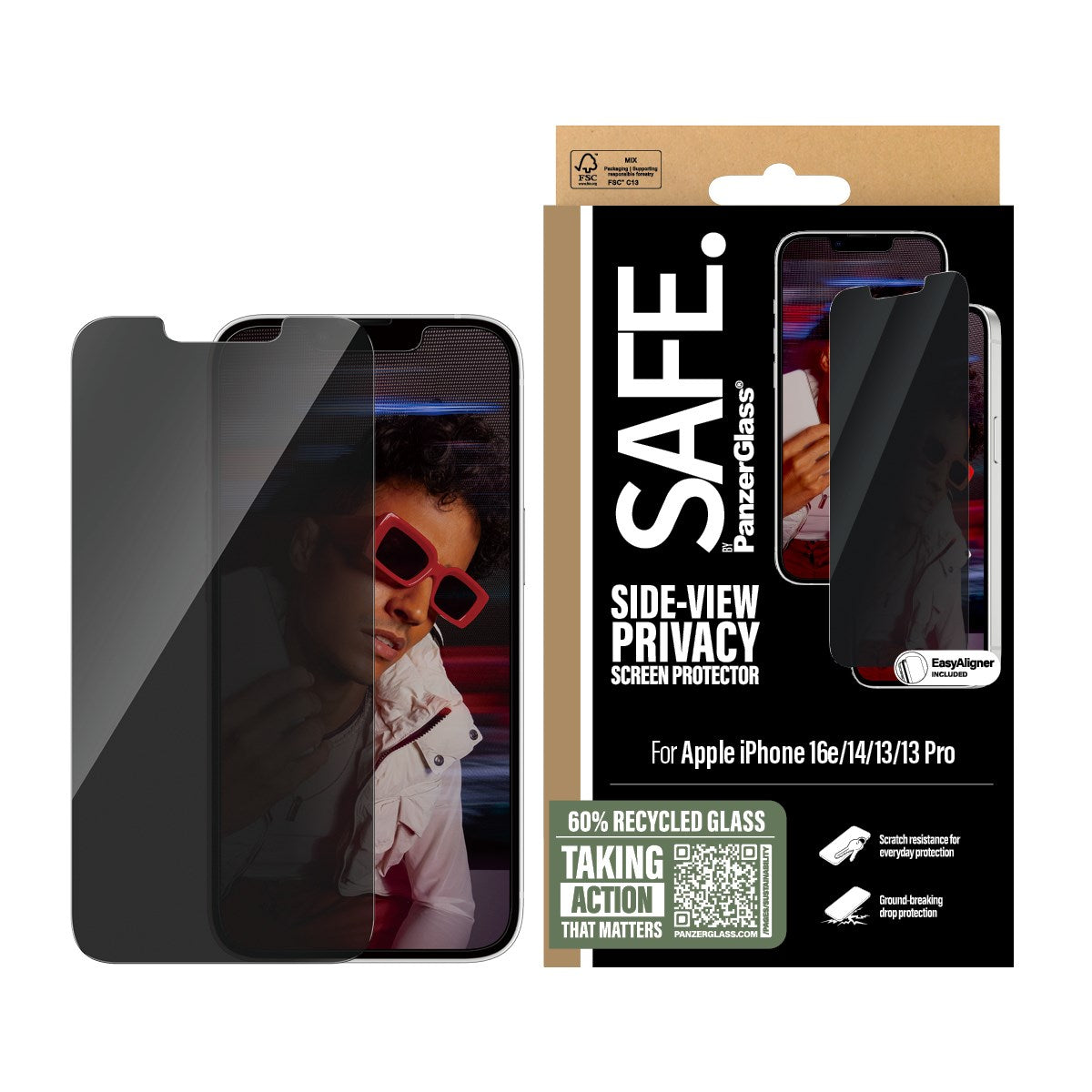 SAFE. by PanzerGlass® Privacy Skærmbeskyttelse iPhone 16e | 14 | 13 | 13 Pro | Ultra-Wide Fit m. Aligner